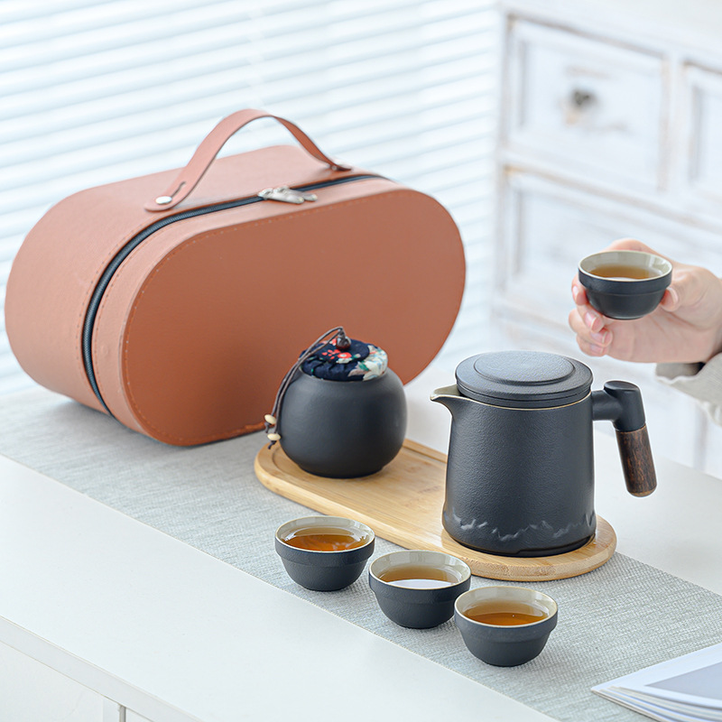 山语马克杯四杯旅行茶具套装便携泡茶旅行茶水分离带盖商务礼品 定制LOGO