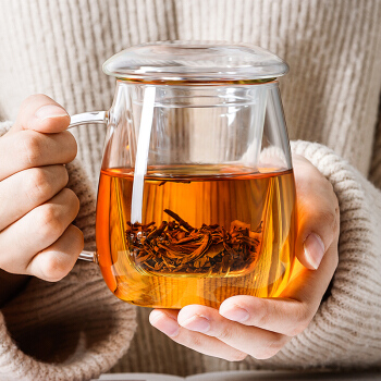 物生物/RELEA 玻璃杯320ml/500ml 茶水分離杯 耐熱泡茶杯子 帶過濾茶水分離玻璃水杯花茶杯 蘑菇杯500ML 定制LOGO