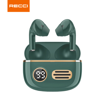 锐思Recci留声机复古风TWS双模式蓝牙耳机REP-W21游戏音乐通话语音通用数显电量 绿色
