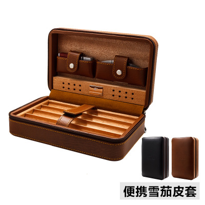 COHIBA雪茄盒套裝皮制雪松木雪茄保濕盒打火機(jī)雪茄剪套裝