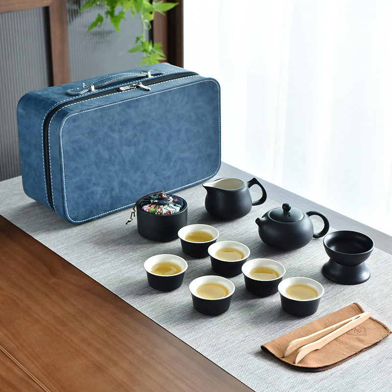 黑陶便攜式包戶外露營功夫旅行茶具套裝茶盤整套商務伴手禮品批發 定制LOGO