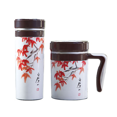 紅葉知了保溫杯禮盒套裝 齊白石生活藝術杯套裝