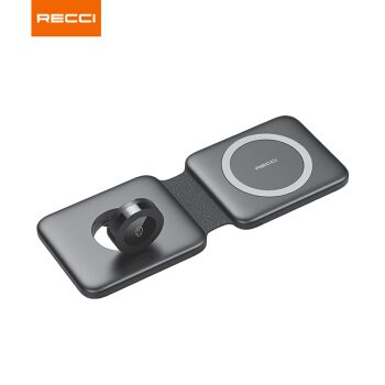 锐思Recci三合一折叠无线充电座RCW-13可用于苹果手机手表TWS耳机磁吸 黑色 定制LOGO