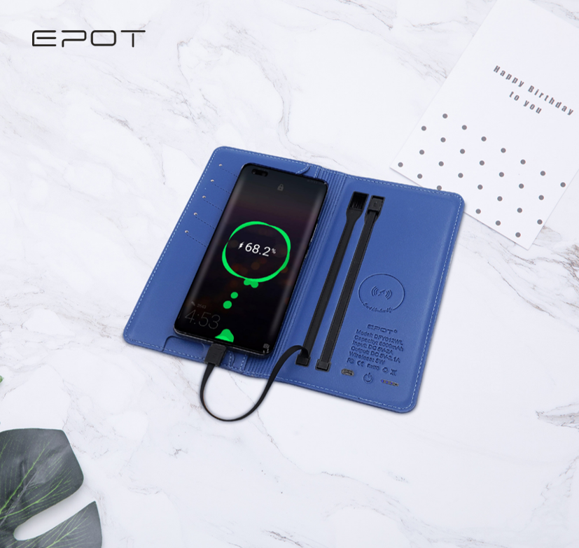 EPOT 2代升级款  8000毫安无线充电多功能卡包  定制Logo 8000mAh卡包+无线充+内置充电线 DFY012WL  