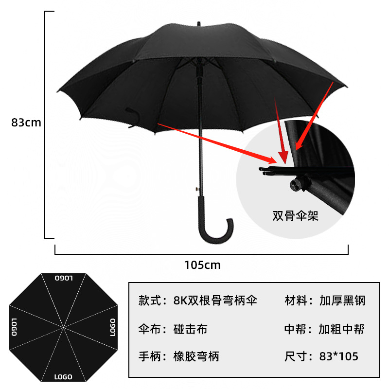 双根骨架-23寸雨伞批发全自动长柄伞高尔夫伞直杆伞晴雨两用遮阳伞广告伞印logo 定制LOGO